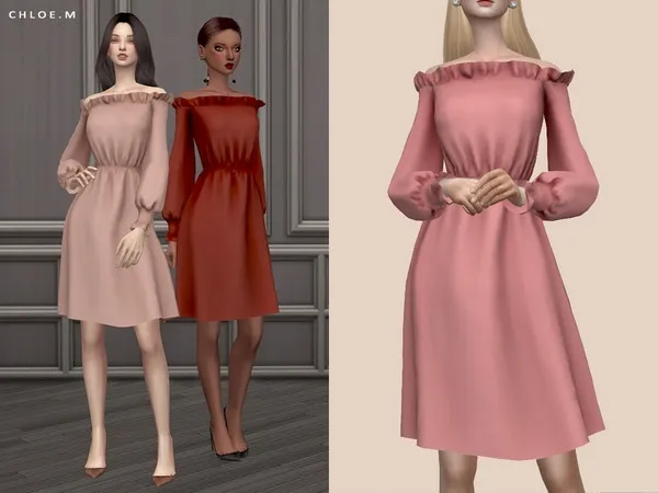 Mix ChloeM Off the Shoulder Dress by thesimsresource - The Sims 4 Custom Content