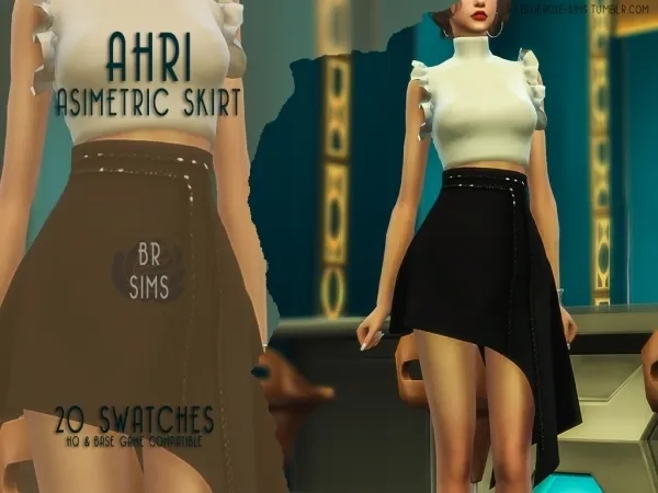 Mix [BR sims] Ahri Asimetric Skirt by bluerose-sims - The Sims 4 Custom Content