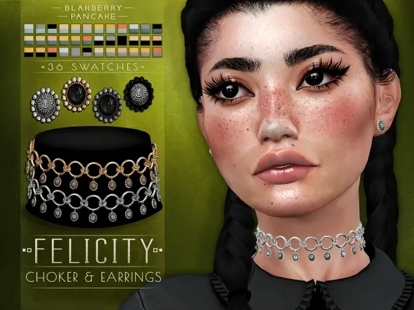 Maxis Match Blahberry Pancake Felicity Choker & Earrings by blahberry-pancake - The Sims 4 custom content