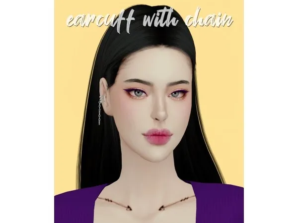 Alpha mach Ear cuff with Chain - The Sims 4 Custom Content