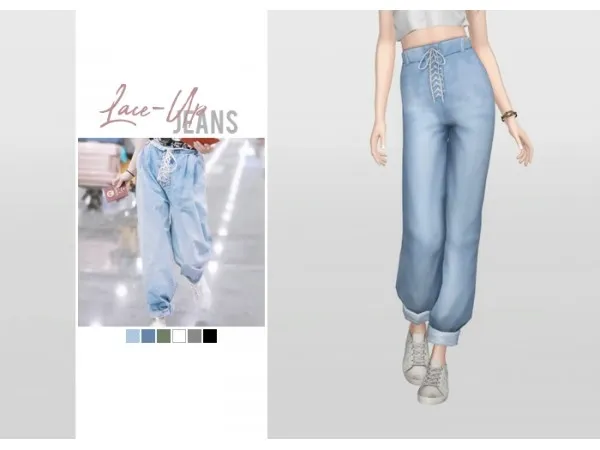 Maxis Match waekey Lace Up Jeans by simsfinds - The Sims 4 Custom Content