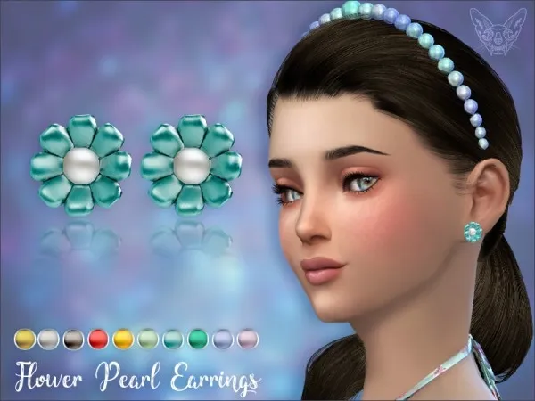 Alpha Flower Pearl Earrings For Kids by giuliettasims - The Sims 4 Custom Content