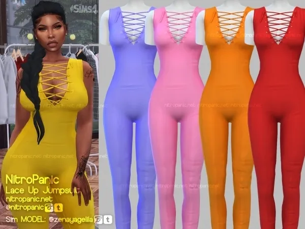Alpha Lace Up Jumpsuit Sleeveless by nitropanic - The Sims 4 Custom Content