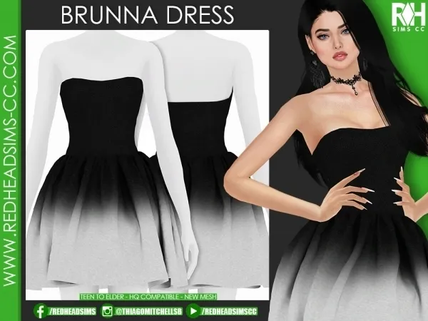 Alpha BRUNNA DRESS by redheadsims - The Sims 4 custom content