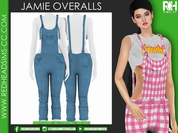 Alpha JAMIE OVERALLS by redheadsims - The Sims 4 custom content
