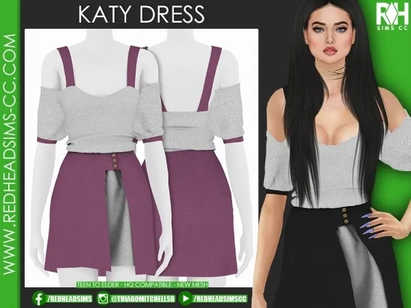 Alpha KATY DRESS by redheadsims - The Sims 4 custom content
