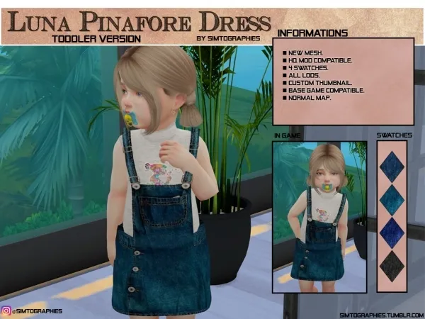 Maxis Match Luna Pinafore Dress (TODDLER VERSION) - The Sims 4 Custom Content