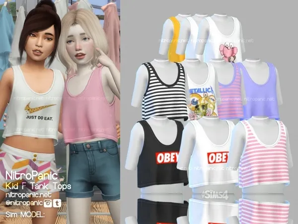 Alpha Kids F Tank Tops - The Sims 4 Custom Content