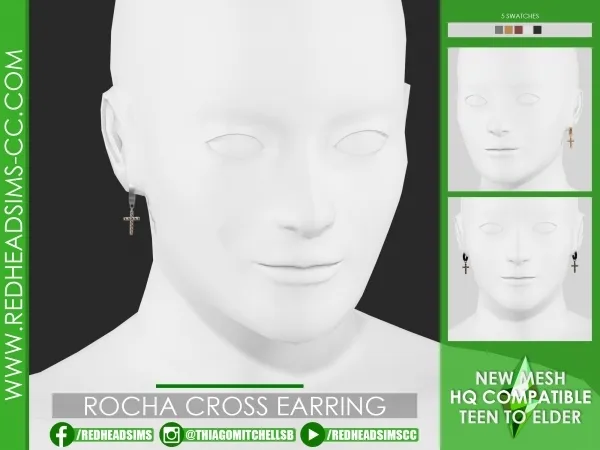 Alpha ROCHA CROSS EARRING by redheadsims - The Sims 4 Custom Content