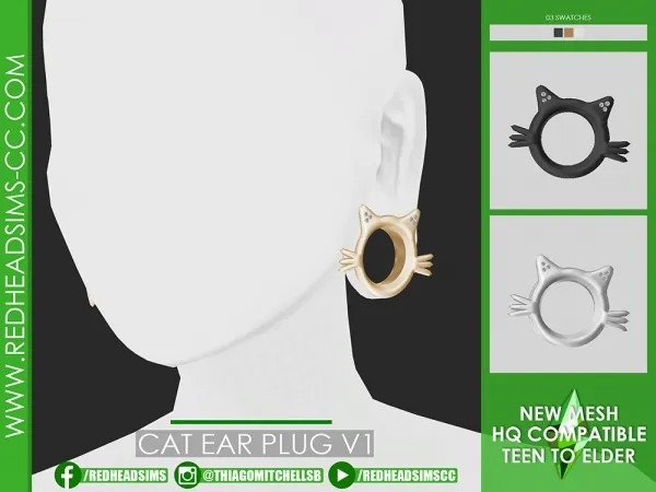 Maxis Match CAT EAR PLUG V1 by redheadsims - The Sims 4 Custom Content
