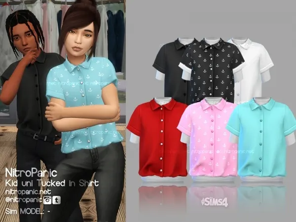 Alpha Kid uni Tucked in Shirt by nitropanic - The Sims 4 Custom Content