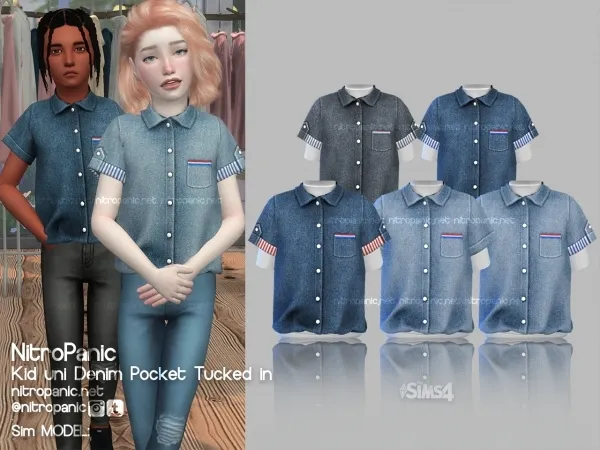 Alpha Kid uni Denim Pocket Shirt by nitropanic - The Sims 4 Custom Content