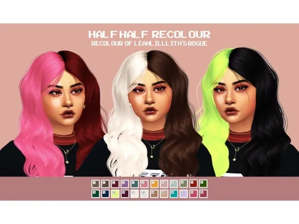 Alpha cosmiccs4 HALF HALF HAIR RECOLOUR - The Sims 4 Custom Content