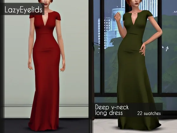 Alpha Deep v neck long dress by lazyeyelids - The Sims 4 Custom Content