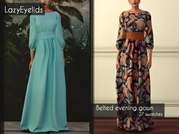 Alpha Belted evening gown by lazyeyelids - The Sims 4 Custom Content