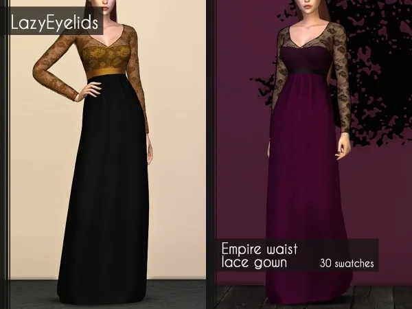 Alpha Empire waist lace gown by lazyeyelids - The Sims 4 Custom Content
