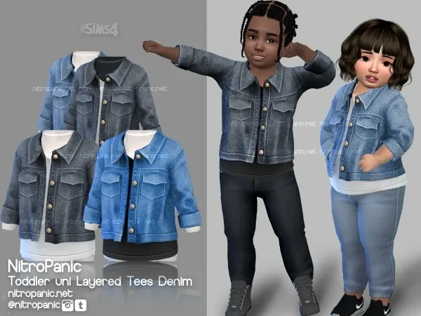 Alpha Toddler uni Layered Tees Denim by nitropanic - The Sims 4 Custom Content