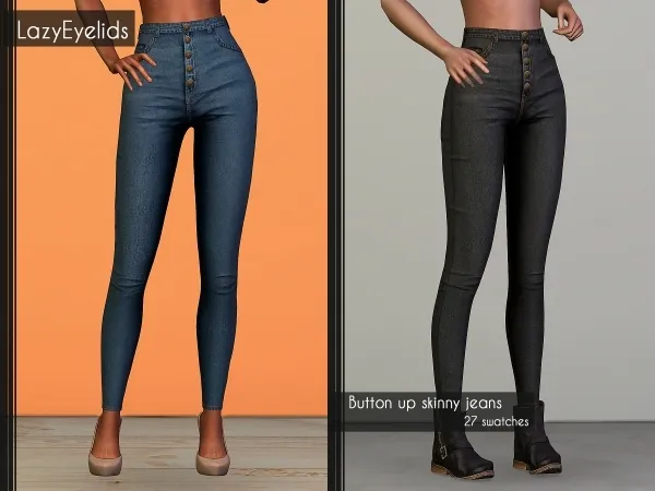 Alpha Button up skinny jeans by lazyeyelids - The Sims 4 Custom Content