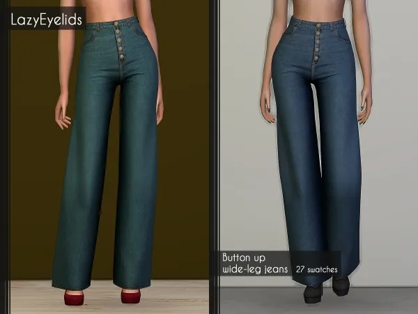 Alpha Button up wide leg jeans by lazyeyelids - The Sims 4 Custom Content