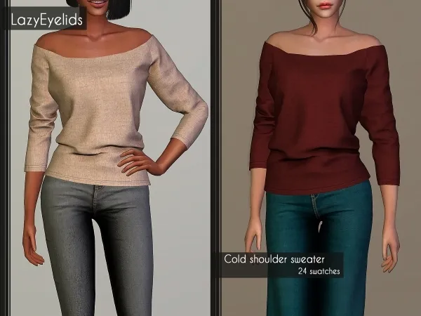 Alpha Cold shoulder sweater by lazyeyelids - The Sims 4 Custom Content