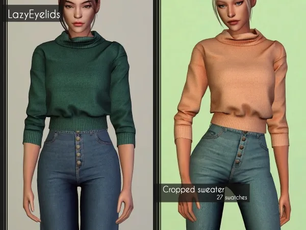 Alpha Cropped sweater by lazyeyelids - The Sims 4 Custom Content