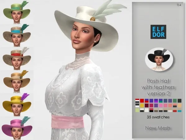 Maxis Match Posh Hat with feathers by elfdor - The Sims 4 Custom Content
