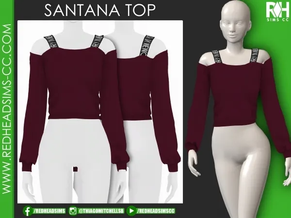 Alpha SANTANA TOP by redheadsims - The Sims 4 custom content