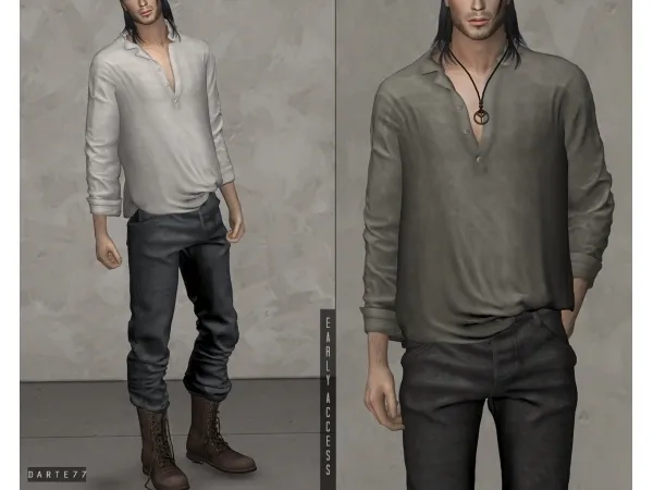 Alpha darte77 Linen Shirt by simsfinds - The Sims 4 Custom Content