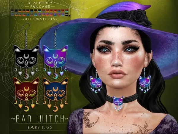 Alpha Blahberry Pancake Bad Witch Earrings by blahberry-pancake - The Sims 4 Custom Content