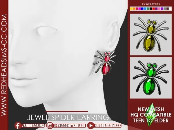 Alpha JEWEL SPIDER EARRING by redheadsims - The Sims 4 custom content