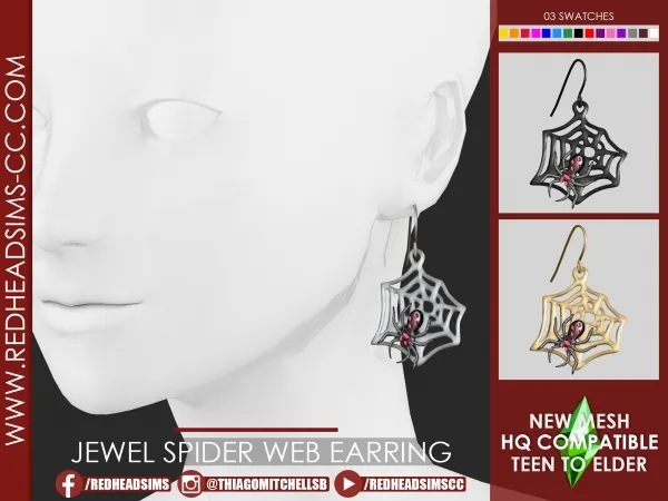 Alpha JEWEL SPIDER WEB EARRING by redheadsims - The Sims 4 custom content