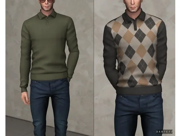 Alpha darte77 Long Sleeve Polo by simsfinds - The Sims 4 Custom Content