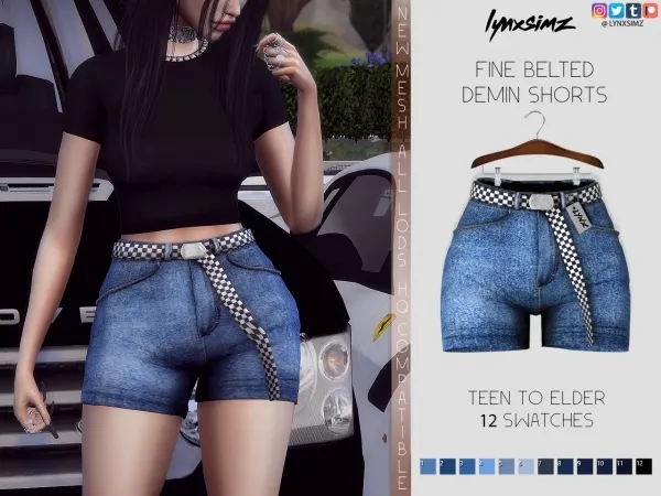 Alpha lynxsimz belted denim shorts - The Sims 4 Custom Content