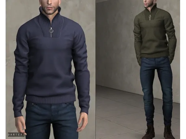 Alpha darte77 Half Zip Sweater by simsfinds - The Sims 4 Custom Content