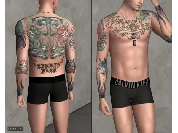 Mix darte77 Chester Bennington's Full Body Tattoos by simsfinds - The Sims 4 Custom Content