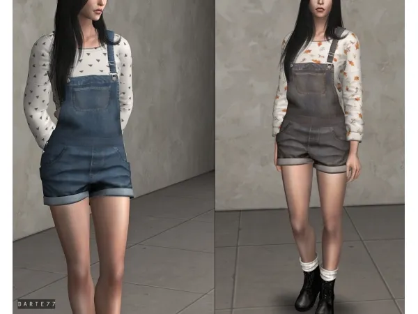 Alpha darte77 Cuffed Short Overall (Long Sleeve Tee) by simsfinds - The Sims 4 Custom Content