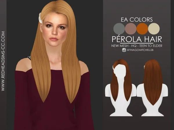 Maxis Match PÉROLA HAIR by redheadsims - The Sims 4 Custom Content