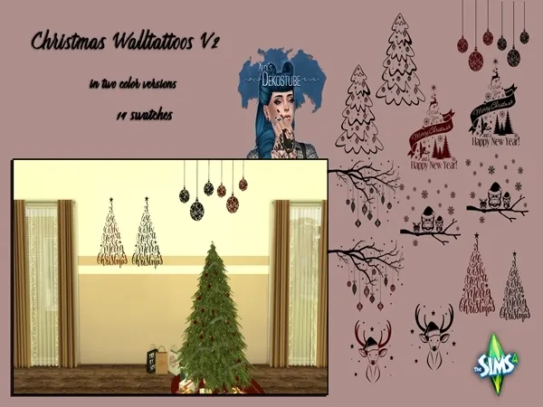 Alpha Christmas Walltattoos V2 - The Sims 4 Custom Content