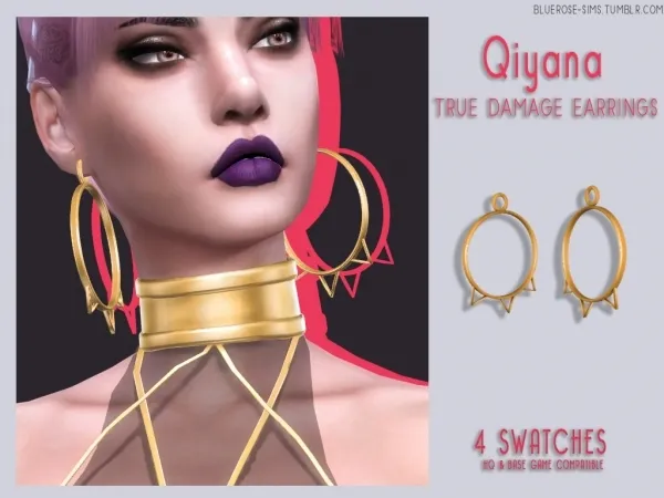Alpha Qiyana True Damage Earrings BRsims by bluerose-sims - The Sims 4 Custom Content