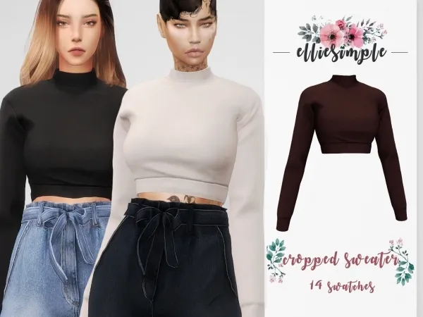 Alpha Elliesimple Cropped Sweater by elliesimple - The Sims 4 Custom Content