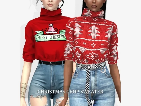 Alpha Christmas Crop Sweater by grafity-cc - The Sims 4 Custom Content
