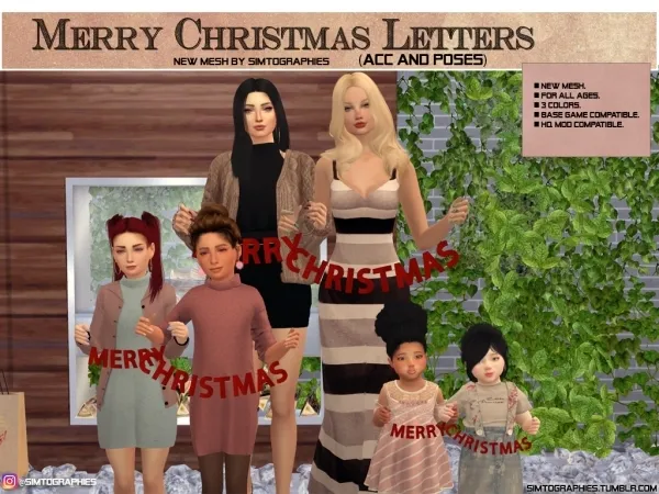 Alpha Merry Christmas Letters (All Ages) Poses by simtographies - The Sims 4 Custom Content