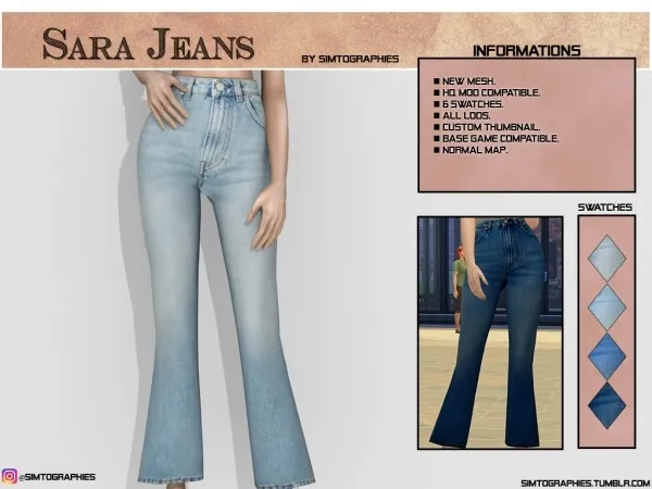 Alpha Sara Jeans by simtographies - The Sims 4 Custom Content