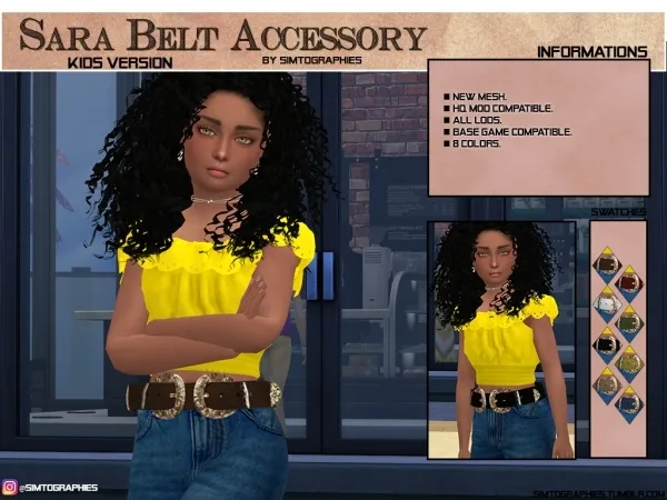 Alpha Sara Belt (Kids Version) by simtographies - The Sims 4 Custom Content