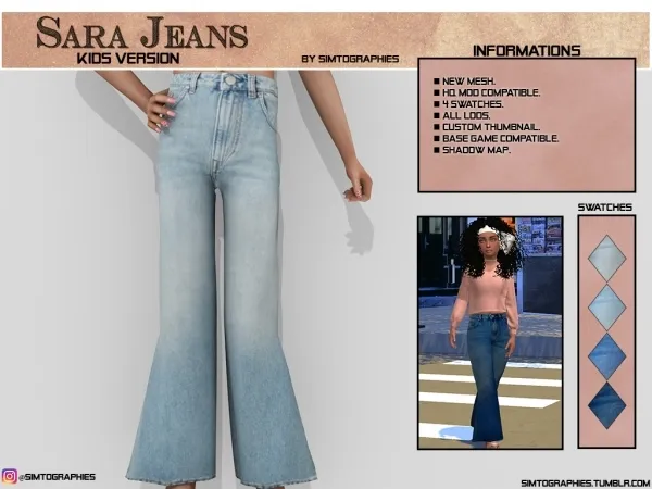 Alpha Sara Jeans (Kids Version) by simtographies - The Sims 4 Custom Content