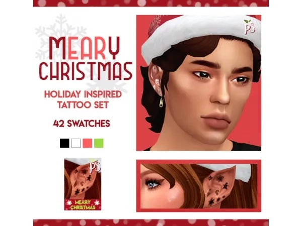 Mix Meary Christmas a holiday set of ear tattoos by simsfinds - The Sims 4 Custom Content