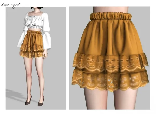 Alpha [ d r e a m g i r l ] r u f f l e t r i m s k i r t by dreamgirl - The Sims 4 Custom Content