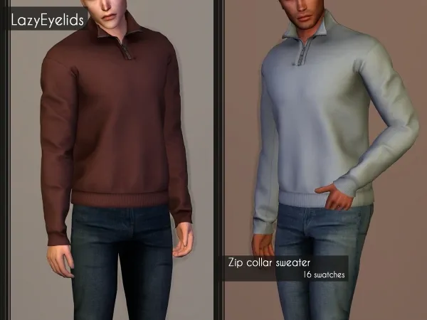 Alpha Zip collar sweater by lazyeyelids - The Sims 4 Custom Content