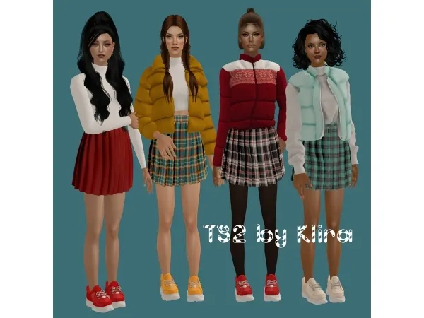 [Newen] Padded Vest With MTM Pleats Skirt by aklira - The Sims 2 Custom Content