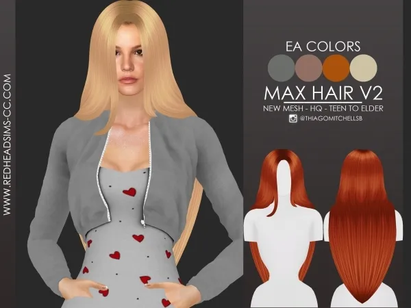 Maxis Match MAX HAIR V2 by redheadsims - The Sims 4 custom content